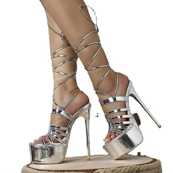 Серебристые Босоножки на платформе из бечевки, Однотонная Женская обувь с открытым носком, с Обрезанным Каблуком, на Тонком высоком Каблуке, Пикантные Туфли 2023, Zapatos Para Mujere