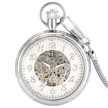 Серебристые Элегантные карманные часы без крышки, арабские цифры, белый циферблат, практичная цепочка с подвеской, подарок на День матери