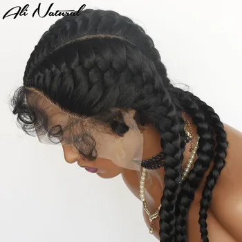 Синтетические Парики в длинной Коробке, Кружевной Парик из косичек, Двойной голландский парик из косичек с детскими волосами для чернокожих женщин