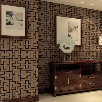 Современные коричневые Решетчатые обои в китайском стиле, Геометрический Фон для учебы в отеле, Обои для стен, ПВХ, Водонепроницаемые Наклейки на стену для дома, 3D