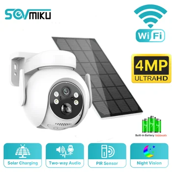 Солнечная камера 4MP 2K WiFi С солнечной панелью, Беспроводное наблюдение, PTZ-аккумулятор, IP-камера, Обнаружение человека PIR, Защита безопасности