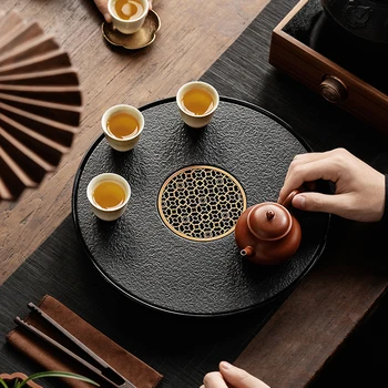 Старинные круглые чайные подносы Для хранения Камней Китайский Роскошный Чайный поднос Черные столы Плато Презентационный буфет Декоративный Поднос