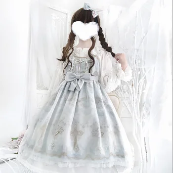 Старое платье-камзол JSK с перекрестным рисунком, платье-Лолита с кружевным бантом, платье-лолита