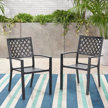 Студийный набор MF из 2 Обеденных стульев для патио на открытом воздухе, Современные металлические кресла, Черный набор уличной мебели, набор мебели для патио