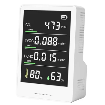 Тестер для контроля качества воздуха, детектор ABS CO2, CO2, TVOC, HCHO, счетчик частиц влажности и температуры для домашнего автомобиля