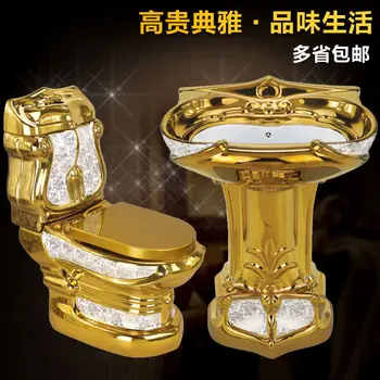 Туалет в европейском стиле, позолоченный, местная роскошь, золотой ретро-туалет, золотой рельеф, цветной туалет, ванная комната, тихий, большого калибра