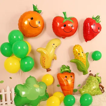 Украшение для детского Дня рождения, Мультяшные фрукты, овощи, Форма клубники, алюминиевая пленка, воздушный шар, Праздничный макет, принадлежности