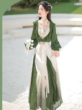 Улучшите платье Hanfu Для женщин, костюм Феи для Косплея на Хэллоуин, Винтажное Традиционное современное Платье Hanfu 2023, летнее Зелено-белое платье