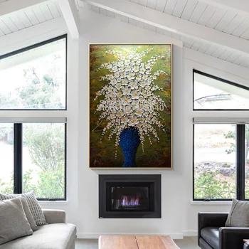 Холст для рисования мастихином 3D текстура акриловые белые цветы cuadros decoracion, настенные художественные картины для гостиной home decor16