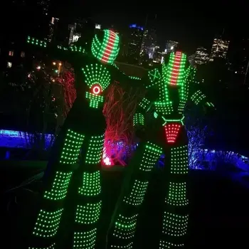 Хэллоуин Косплей одежда для ночного клуба Светодиодный Робот Светодиодный костюм Легкие костюмы наборы контроллеров программирования шлем