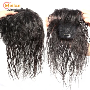 Шиньоны с синтетическим верхом MEIFAN с заколкой для челки на наращенных волосах на макушке, чтобы прикрыть белый шиньон для волос
