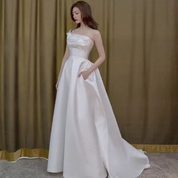 Элегантные Белые Простые Атласные Свадебные Платья, Женский Топ-труба, Вечернее платье для вечеринок Vestidos De Novia