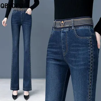 Элегантные Тонкие расклешенные джинсы, Женские Корейские модные узкие расклешенные джинсовые брюки Vaqueros для мамы, лоскутные джинсовые брюки в стиле Ретро, расклешенные брюки
